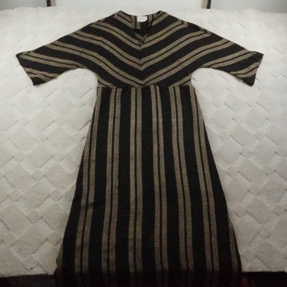 Mirth Caftan Dress Womens  Medium Striped Gold Black Maxi